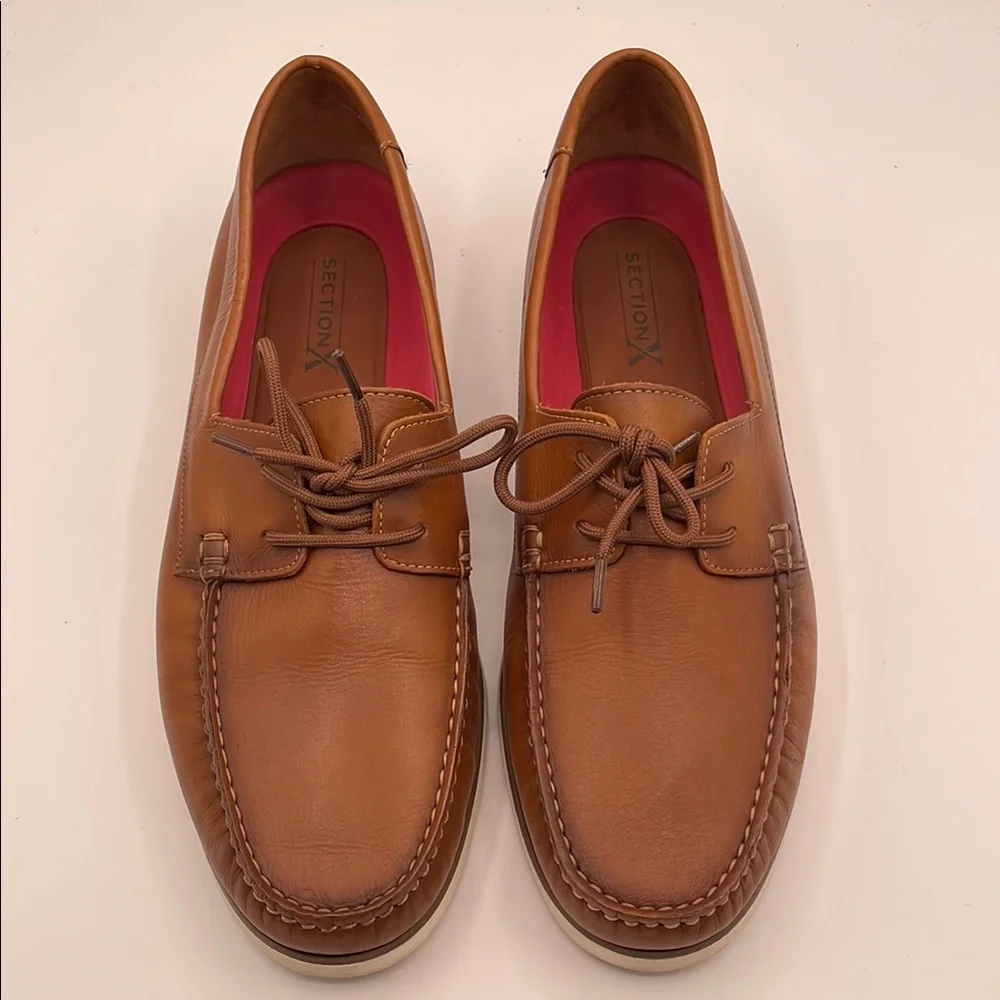 Section X Brown Leather Boat Shoes Classic Moccasin Tie Style Size 13